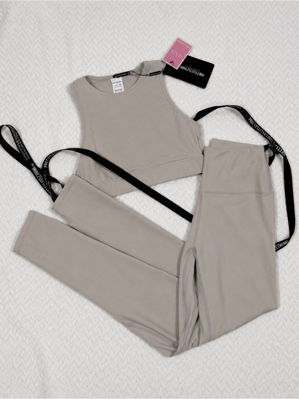 PrettyLittleThing Taupe Crop Tank & High-Waist Leggings Set